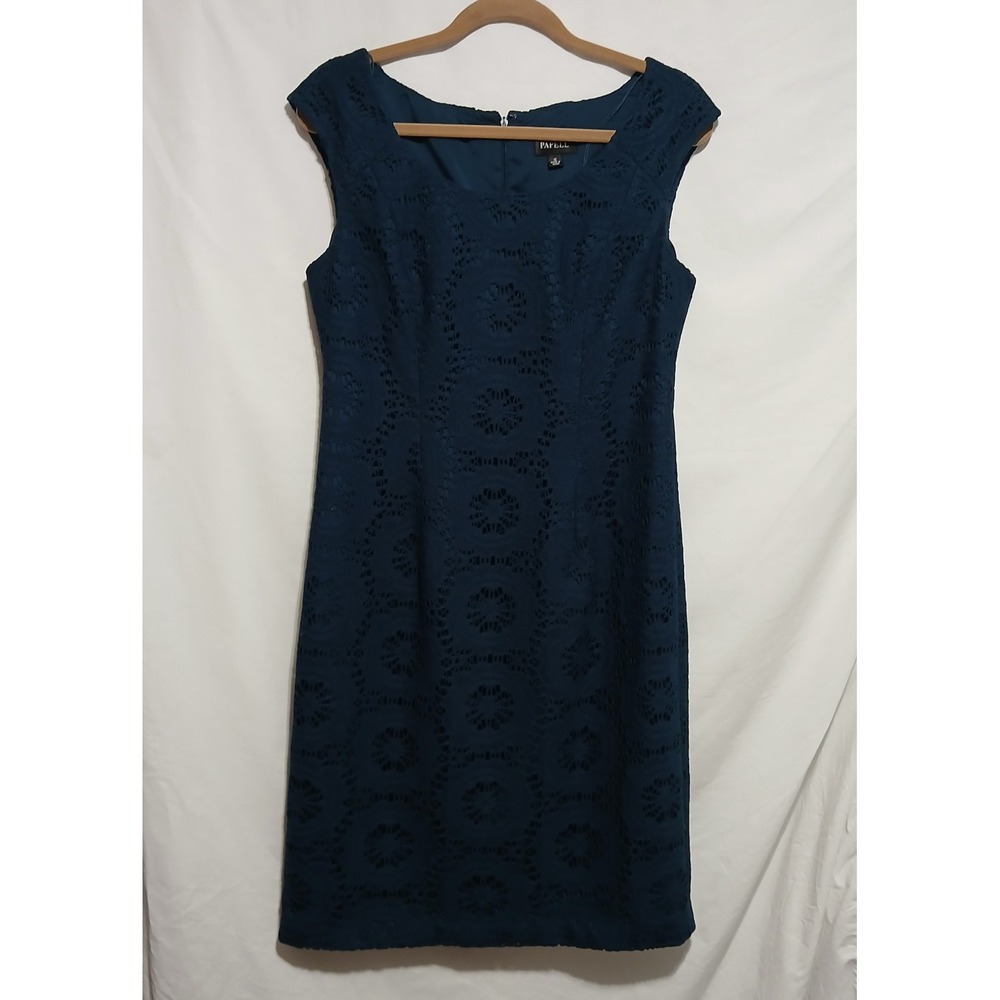 Adrianna Papell Lace Sheath Dress‎ Sleeveless Cocktail Party Dark Teal 12